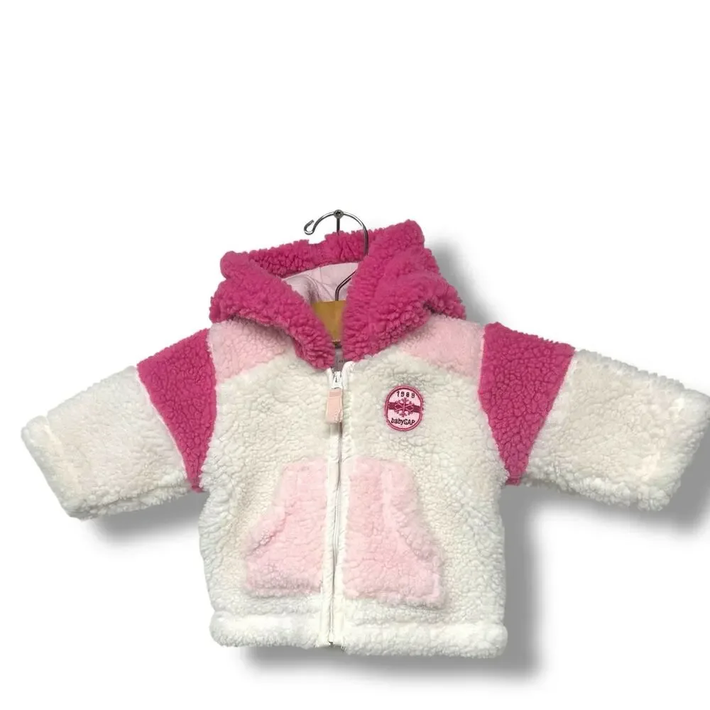 Baby Gap Infant Jacket Pink White Sherpa Fleece Sz 0-3 month Coat Lined Zip Y2K